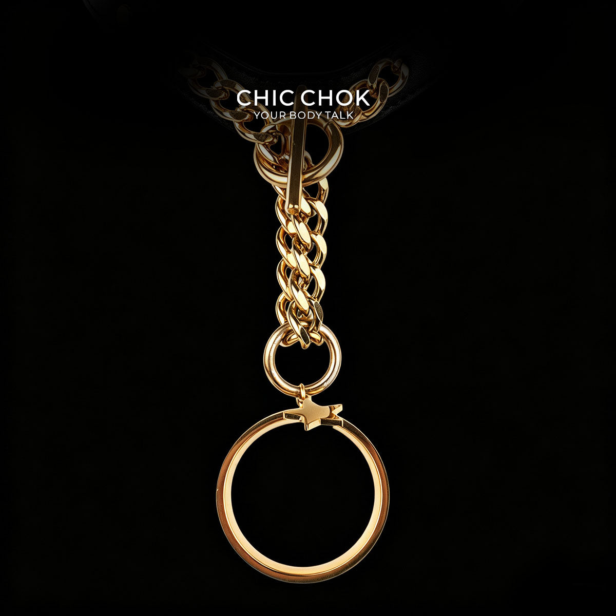 CHICCHOK "Lunar Shackle" Stainless Steel Ring Y-Necklace | Gothic OT Toggle Clasp Star & Moon Pendant Drop Chain | Dark Grunge Y2K Streetwear Jewelry