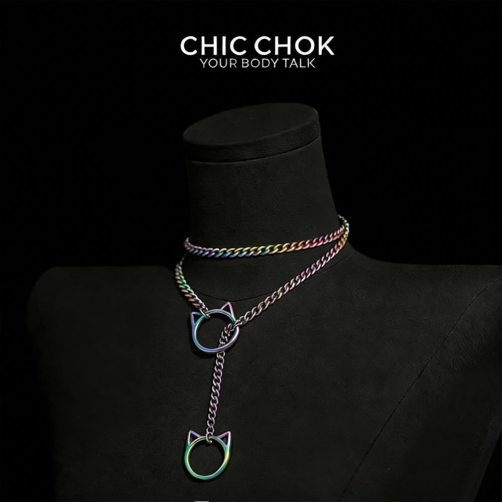 CHICCHOK O-Ring Slip-On Choker Necklace for Women – Handmade Adjustable Lariat Y-Necklace, Cuban Chain Style