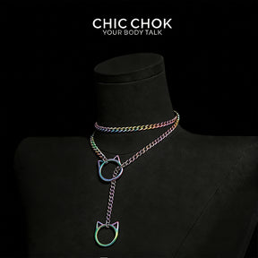 CHICCHOK O-Ring Slip-On Choker Necklace for Women – Handmade Adjustable Lariat Y-Necklace, Cuban Chain Style