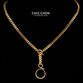 CHICCHOK "Lunar Shackle" Stainless Steel Ring Y-Necklace | Gothic OT Toggle Clasp Star & Moon Pendant Drop Chain | Dark Grunge Y2K Streetwear Jewelry