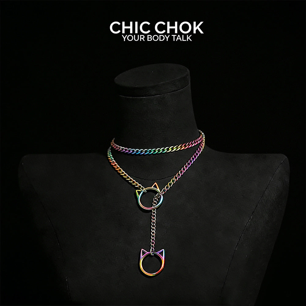 CHICCHOK O-Ring Slip-On Choker Necklace for Women – Handmade Adjustable Lariat Y-Necklace, Cuban Chain Style