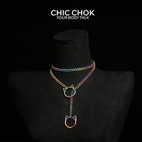 CHICCHOK O-Ring Slip-On Choker Necklace for Women – Handmade Adjustable Lariat Y-Necklace, Cuban Chain Style