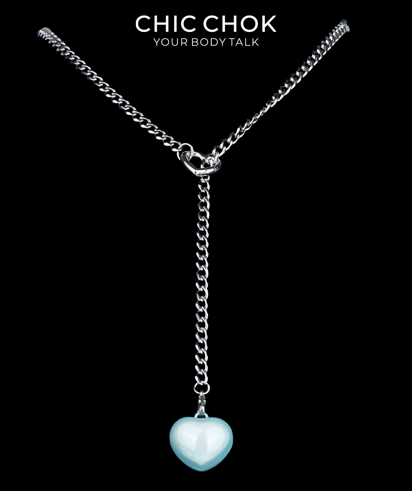 CHICCHOK Sweet Punk Y-Lariat Chain Necklace | Y2K Cute Coquette Heart Charm Collar | Harajuku Kawaii Stainless Steel Cuban Link Jewelry for Sensitive Skin