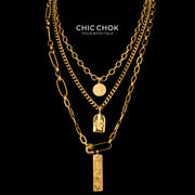 Collana a strati Capricorno con medaglia a stella e catena in oro CHICCHOK | Catena cubana vintage a 3 livelli | Tarocchi, moneta zodiacale e ciondolo a stella in rilievo, gioielli astrologici