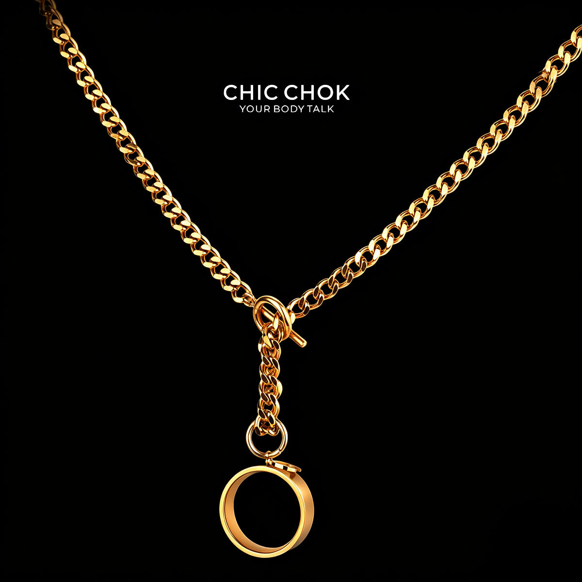 CHICCHOK "Lunar Shackle" Stainless Steel Ring Y-Necklace | Gothic OT Toggle Clasp Star & Moon Pendant Drop Chain | Dark Grunge Y2K Streetwear Jewelry