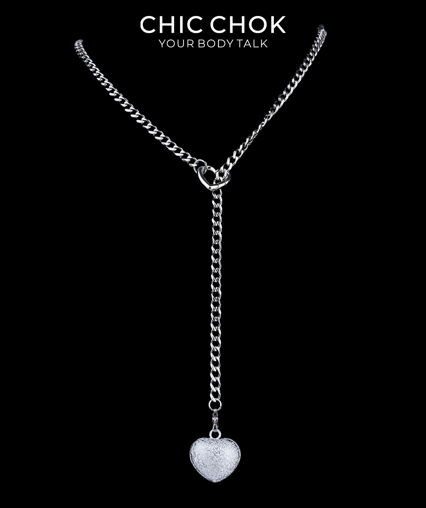 CHICCHOK Sweet Punk Y-Lariat Chain Necklace | Y2K Cute Coquette Heart Charm Collar | Harajuku Kawaii Stainless Steel Cuban Link Jewelry for Sensitive Skin