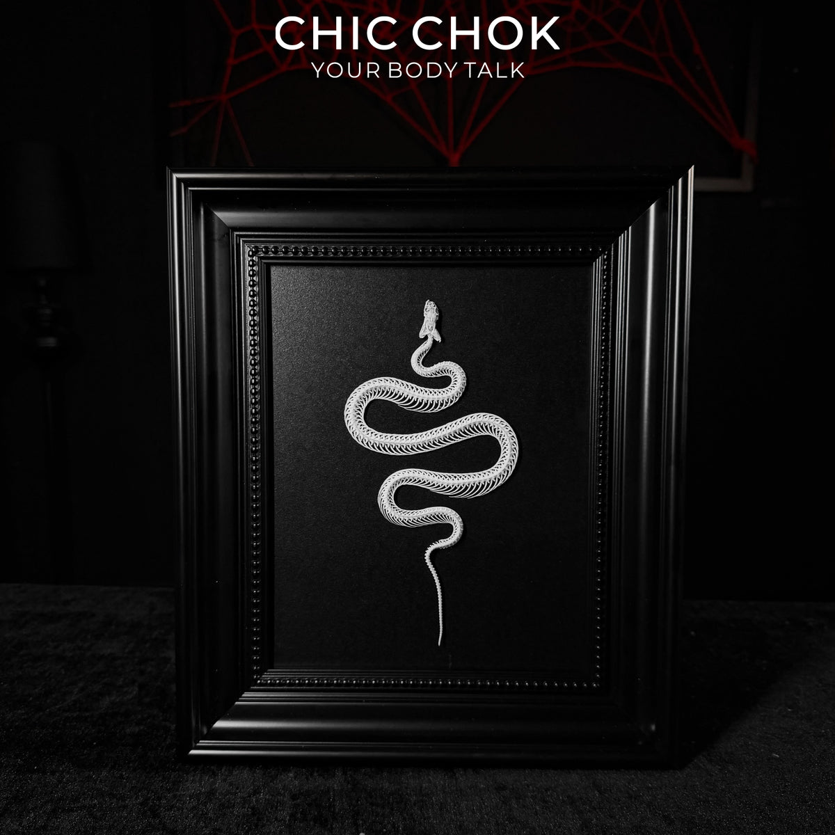 CHICCHOK Serpent Ritual | Real Snake Skeleton Shibari Art Frame | Gothic Dark Aesthetics Wall Decor