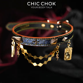 CHICCHOK Astral Sequence Zodiac Choker Collection | Custom Genuine Cowhide & Snakeskin Collar | 12 Astrology Tarot Heavy Metal Neckwear