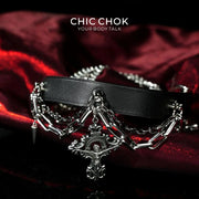 CHICCHOK Breathless and Redemption Choker de cuero genuino | Collar con colgante de cruz gótica de espinas | Joyería de lujo subversiva estilo techwear tipo armadura corporal
