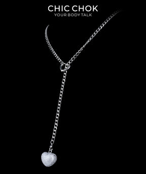 CHICCHOK Sweet Punk Y-Lariat Chain Necklace | Y2K Cute Coquette Heart Charm Collar | Harajuku Kawaii Stainless Steel Cuban Link Jewelry for Sensitive Skin