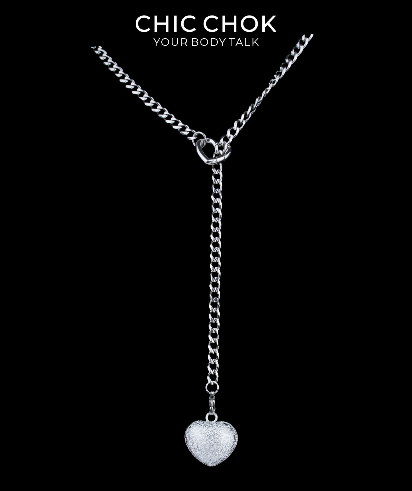 CHICCHOK Sweet Punk Y-Lariat Chain Necklace | Y2K Cute Coquette Heart Charm Collar | Harajuku Kawaii Stainless Steel Cuban Link Jewelry for Sensitive Skin