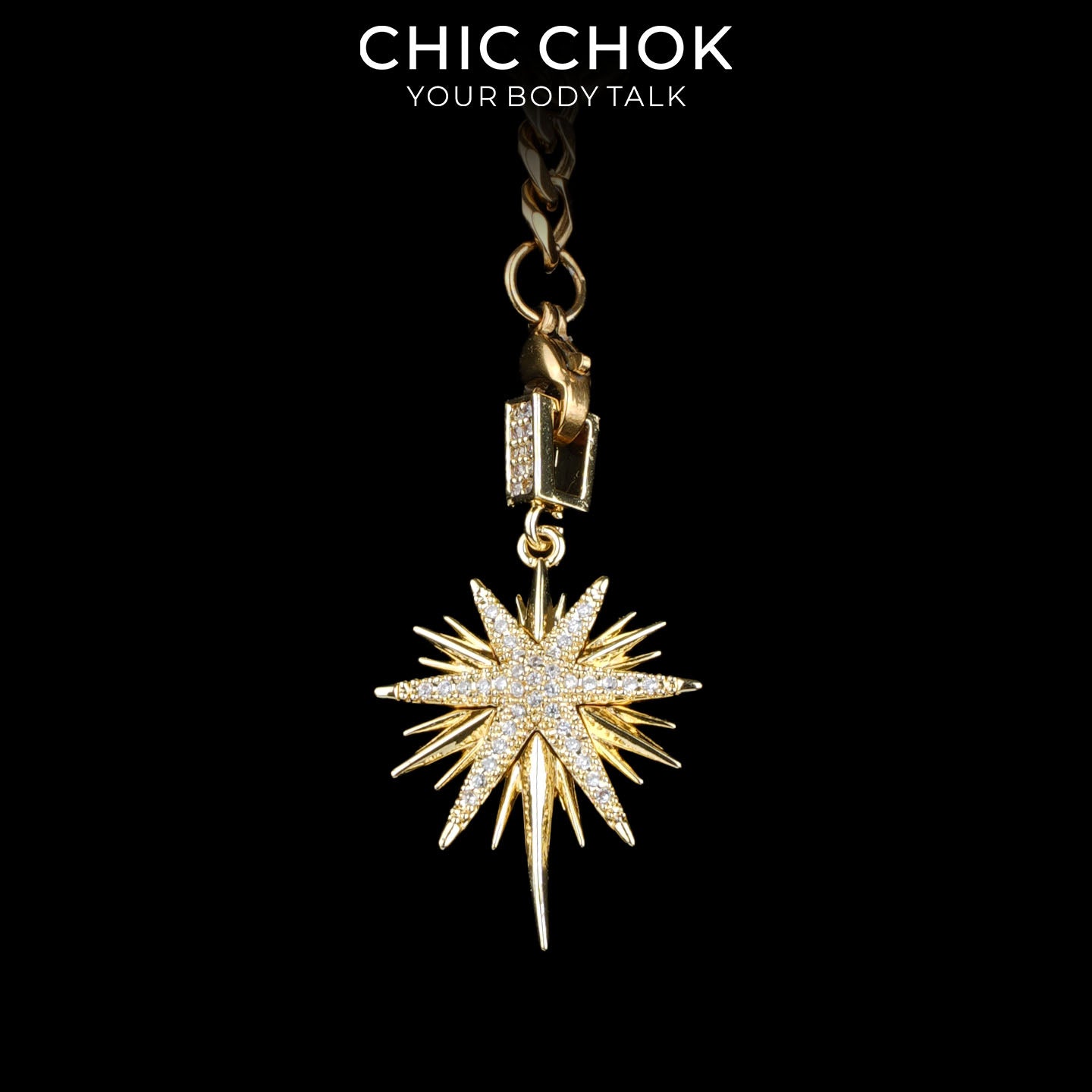 Kalung Y-Lariat Bintang Emas CHICCHOK | Rantai Kuba Baja Tahan Karat Berlapis Emas 18K | Perhiasan Coquette Liontin Hati Emas Hancur Bertekstur Antik
