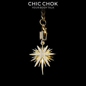 CHICCHOK Gilded Star Haven Y-Lariat Necklace | 18K Gold Plated Stainless Steel Cuban Chain | Vintage Textured Crushed Gold Heart Pendant Coquette Jewelry