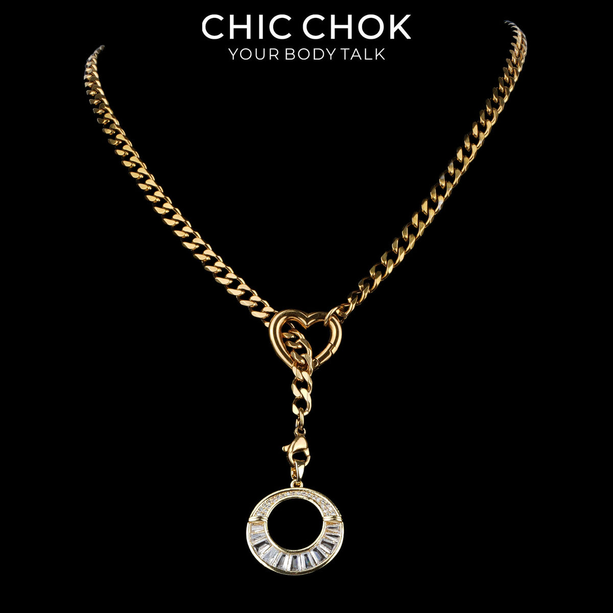 Kalung Y-Lariat Bintang Emas CHICCHOK | Rantai Kuba Baja Tahan Karat Berlapis Emas 18K | Perhiasan Coquette Liontin Hati Emas Hancur Bertekstur Antik