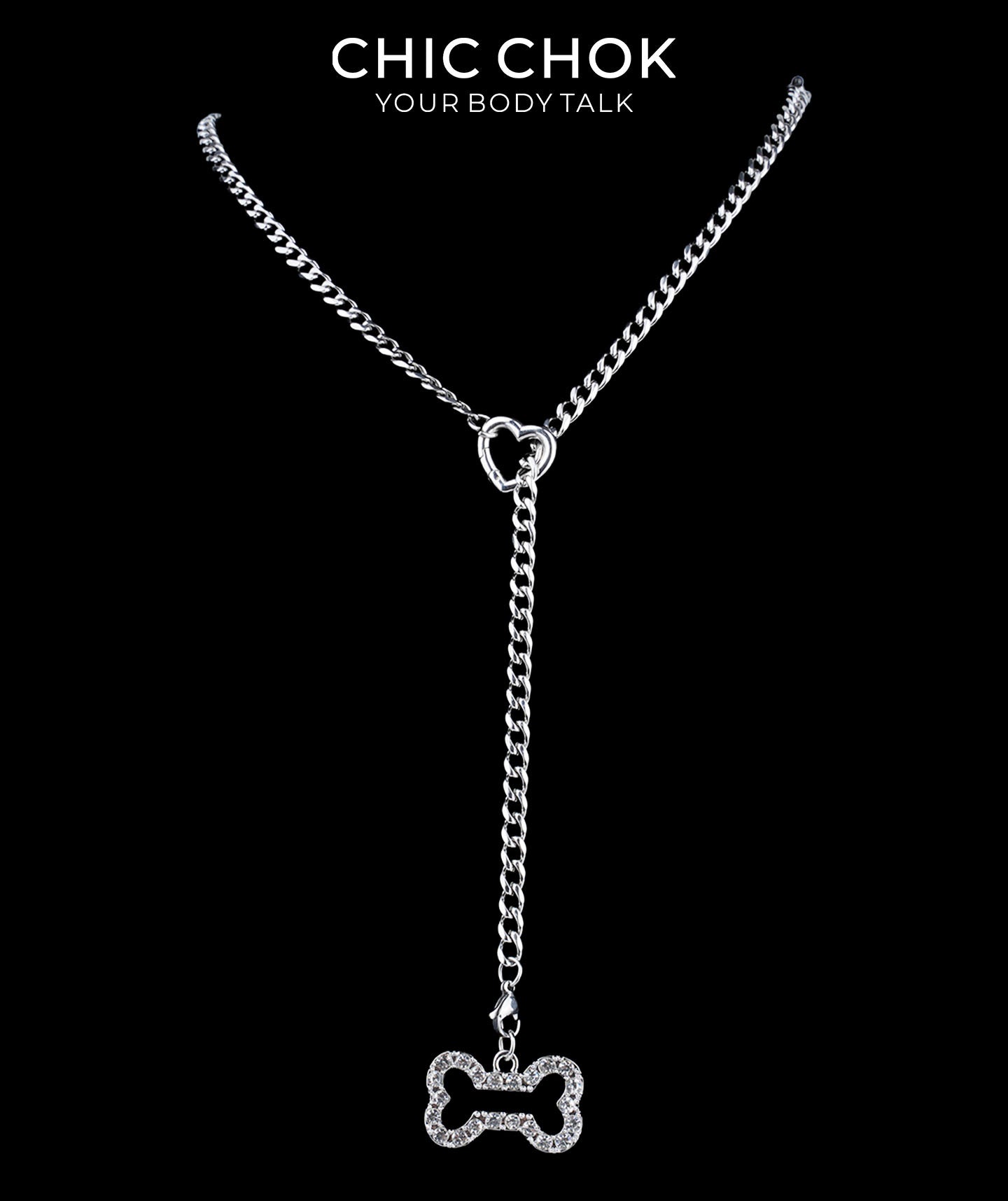 CHICCHOK Sweet Punk Y-Lariat Chain Necklace | Y2K Cute Coquette Heart Charm Collar | Harajuku Kawaii Stainless Steel Cuban Link Jewelry for Sensitive Skin