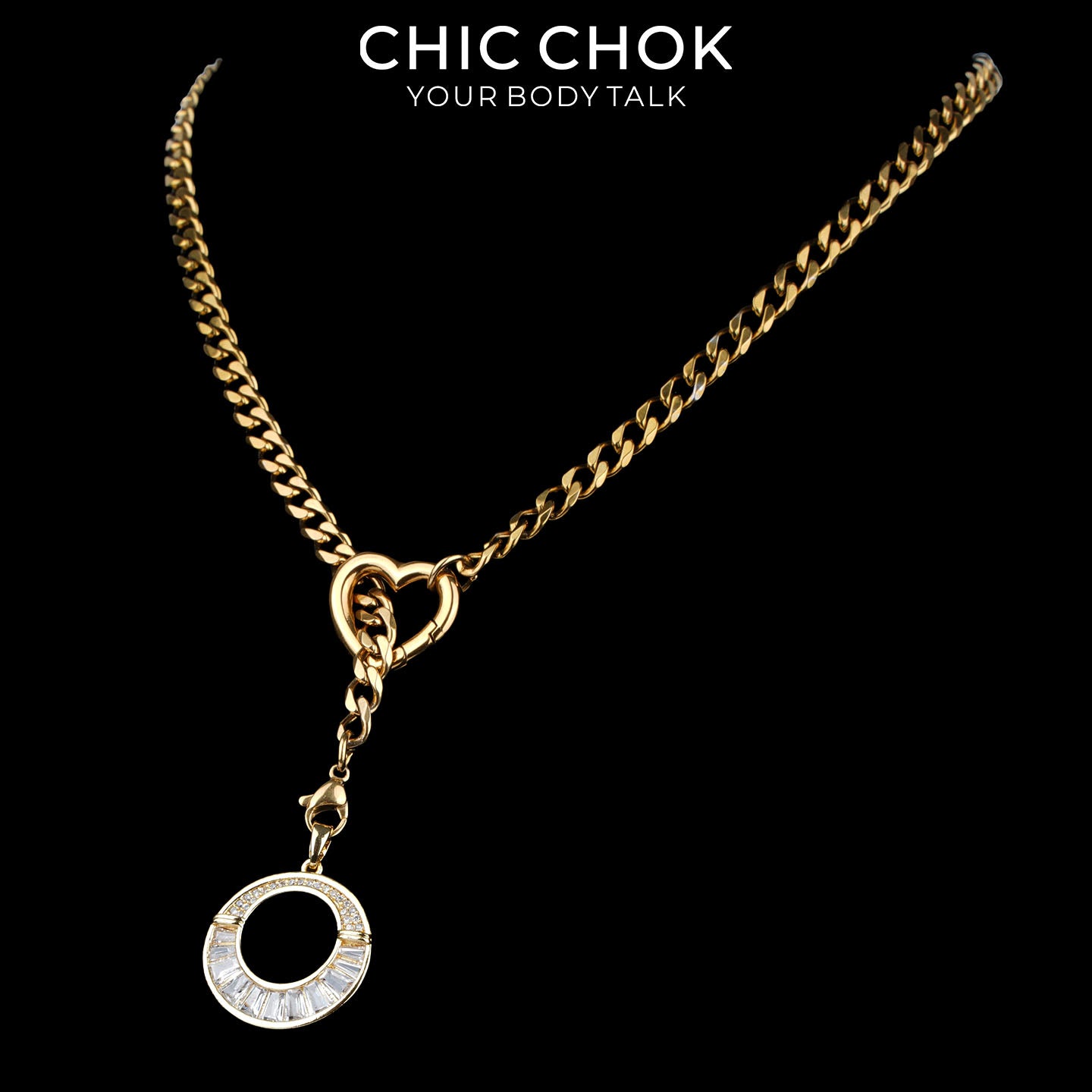 Kalung Y-Lariat Bintang Emas CHICCHOK | Rantai Kuba Baja Tahan Karat Berlapis Emas 18K | Perhiasan Coquette Liontin Hati Emas Hancur Bertekstur Antik