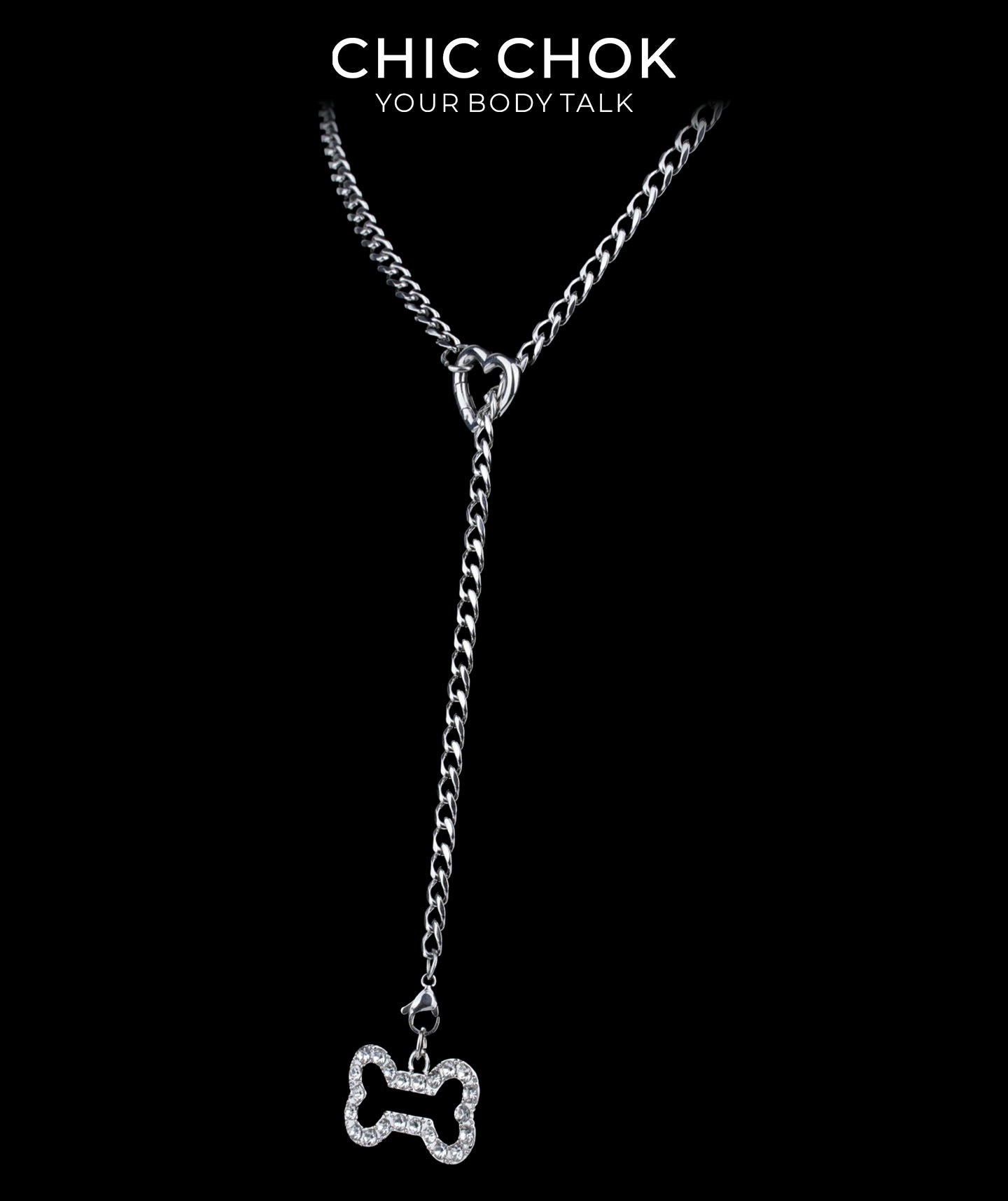 CHICCHOK Sweet Punk Y-Lariat Chain Necklace | Y2K Cute Coquette Heart Charm Collar | Harajuku Kawaii Stainless Steel Cuban Link Jewelry for Sensitive Skin