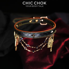 CHICCHOK Astral Sequence Zodiac Choker Collection | Custom Genuine Cowhide & Snakeskin Collar | 12 Astrology Tarot Heavy Metal Neckwear