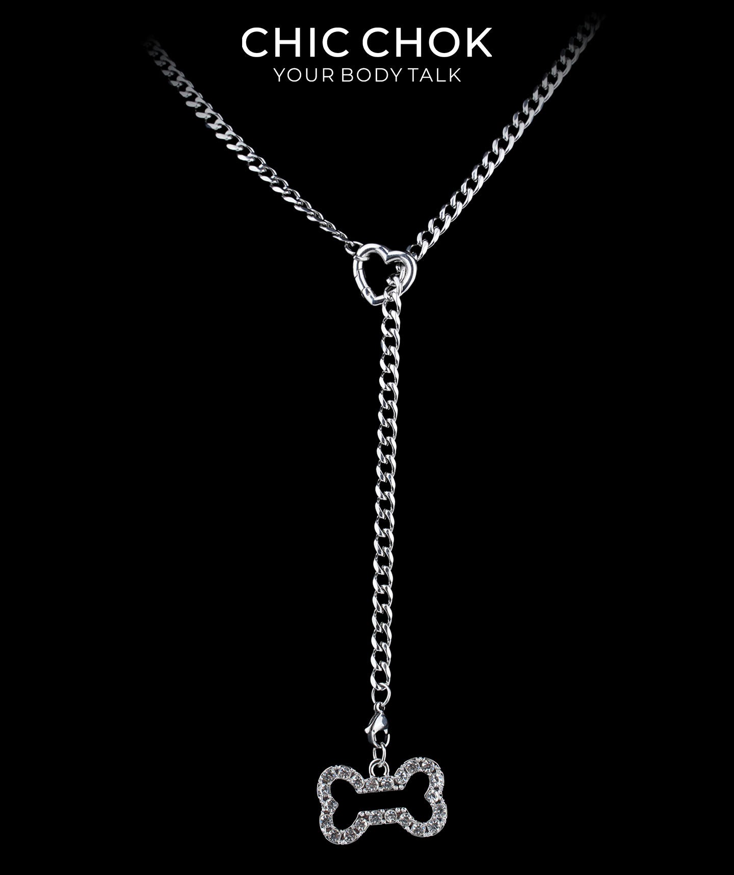 CHICCHOK Sweet Punk Y-Lariat Chain Necklace | Y2K Cute Coquette Heart Charm Collar | Harajuku Kawaii Stainless Steel Cuban Link Jewelry for Sensitive Skin