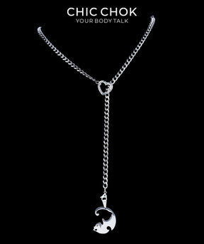 CHICCHOK Sweet Punk Y-Lariat Chain Necklace | Y2K Cute Coquette Heart Charm Collar | Harajuku Kawaii Stainless Steel Cuban Link Jewelry for Sensitive Skin