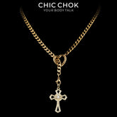 CHICCHOK Gilded Star Haven Y-Lariat Necklace | 18K Gold Plated Stainless Steel Cuban Chain | Vintage Textured Crushed Gold Heart Pendant Coquette Jewelry