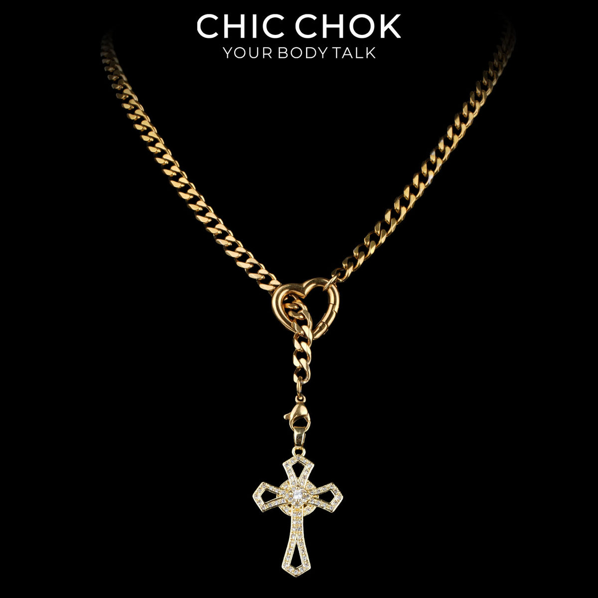 Kalung Y-Lariat Bintang Emas CHICCHOK | Rantai Kuba Baja Tahan Karat Berlapis Emas 18K | Perhiasan Coquette Liontin Hati Emas Hancur Bertekstur Antik