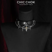 CHICCHOK Stigmata Echo Genuine Leather Choker | Gothic Cross Fringe Collar | Luxury Baroque Subversive Body Armor