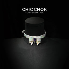 CHIC CHOK: Tranquil Abundance Pearly Iridescent Shell Textured Bow Necklace