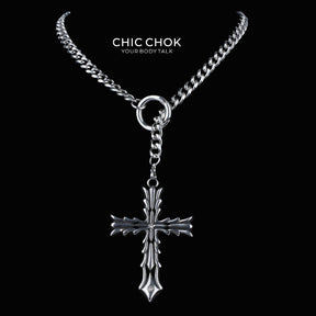 CHICCHOK "Dark Devotion" Titanium Steel Y-Necklace | Gothic Cross Pendant Collection | Dark Streetwear Subculture Jewelry