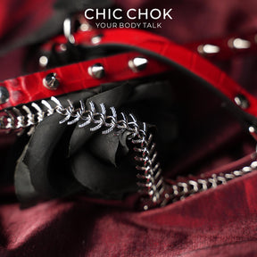 CHICCHOK Blood Thorn Fishbone | Red Crocodile Spiked Choker | Double Layer Gothic Collar