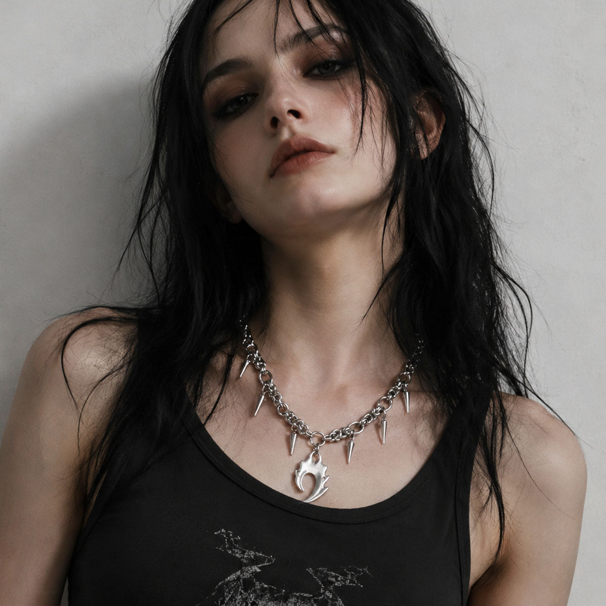 CHICCHOK Riven Wind Claw Necklace | Stainless Steel Spike Chainmail Collar | Cyberpunk Neo-Tribal Hook Pendant Grunge Jewelry