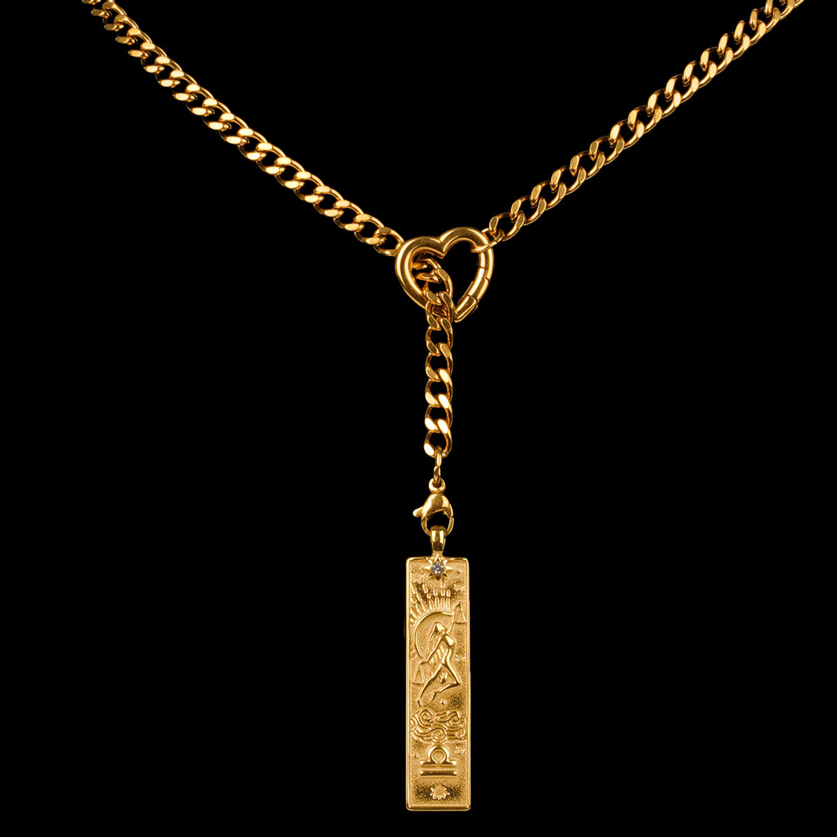CHICCHOK Whispers of the Corona | Customized Tarot Major Arcana Y-Chain for the 12 Zodiac Signs | Heart-Shaped Clasp Vintage Gold Necklace | Dark Occult High-Street Accessories