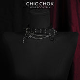 CHICCHOK Fractured Chain Pin | Genuine Leather Safety Pin Choker | Punk Grunge Collar