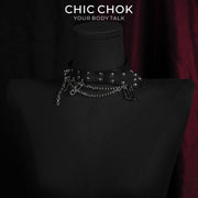 CHICCHOK Fractured Chain Pin | Choker de cuero genuino con seguros | Collar punk grunge