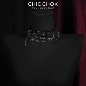 CHICCHOK Fractured Chain Pin | Genuine Leather Safety Pin Choker | Punk Grunge Collar