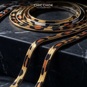 CHICCHOK Night Leopard 6mm Herringbone Chain | Stainless Steel Animal Print Flat Snake Necklace | Dark Luxury Avant-Garde Jewelry