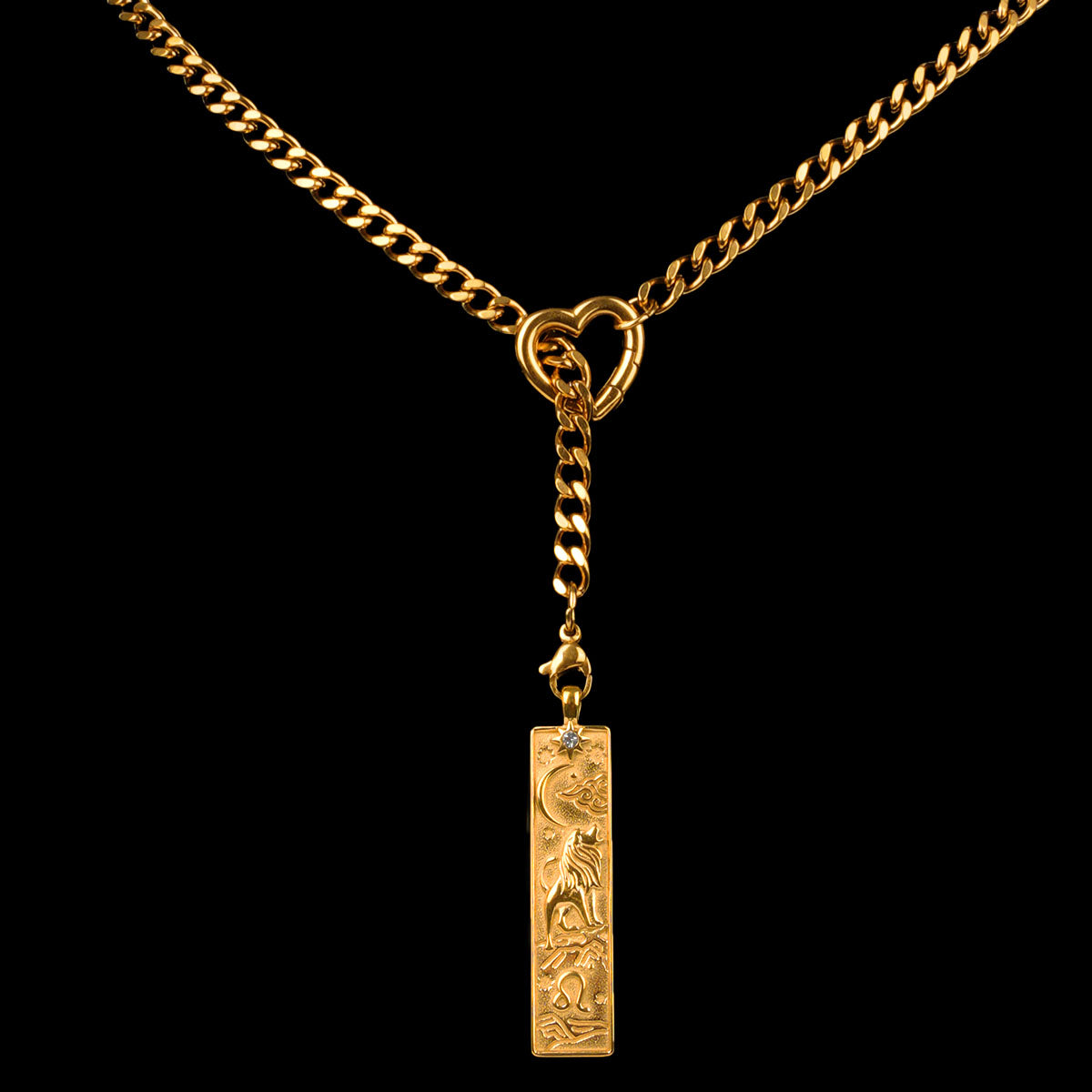CHICCHOK Whispers of the Corona | Customized Tarot Major Arcana Y-Chain for the 12 Zodiac Signs | Heart-Shaped Clasp Vintage Gold Necklace | Dark Occult High-Street Accessories