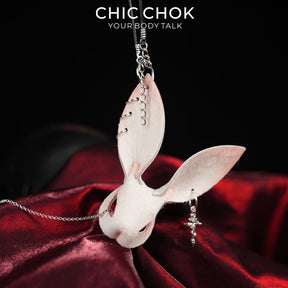 CHICCHOK Twin Shadow Rabbits | Matte Black Genuine Leather Dark Pendant | Gothic Cross-Sword Rune Accessory