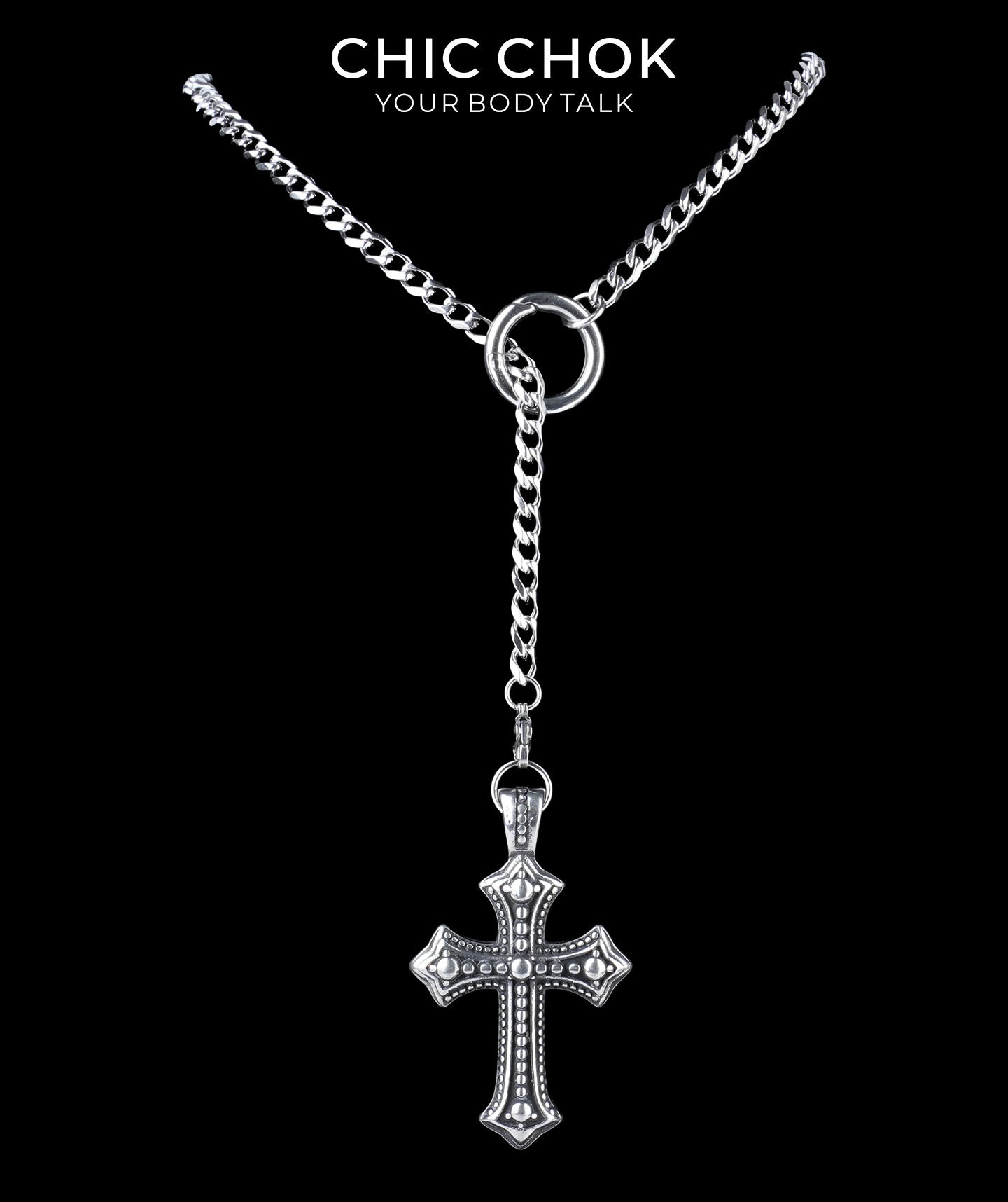 CHICCHOK "Dark Devotion" Titanium Steel Y-Necklace | Gothic Cross Pendant Collection | Dark Streetwear Subculture Jewelry