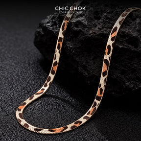 CHICCHOK Night Leopard 6mm Herringbone Chain | Stainless Steel Animal Print Flat Snake Necklace | Dark Luxury Avant-Garde Jewelry
