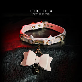 CHIC CHOK [Pearlescent kitty] Moon's Favor Pink Pearl Bow Necklace