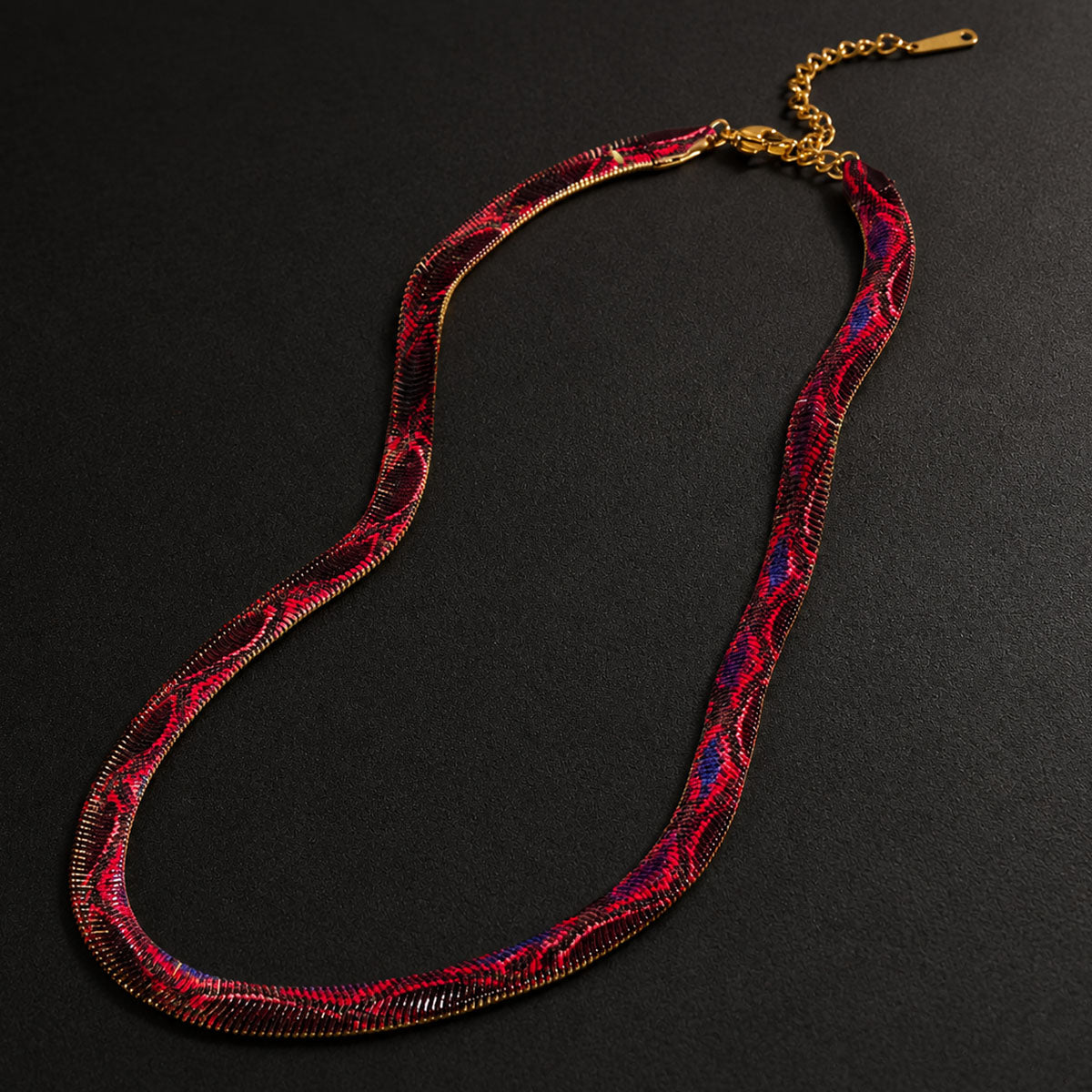 CHICCHOK Phantom Serpent 7mm Colorful Snake Print Flat Chain | Iron Electroplated Choker Necklace | Dark Luxury Animal Print Jewelry