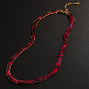 CHICCHOK Phantom Serpent 7mm Colorful Snake Print Flat Chain | Iron Electroplated Choker Necklace | Dark Luxury Animal Print Jewelry