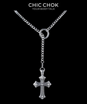 CHICCHOK Subversive Y-Lariat Chain Necklace | Gothic Stainless Steel Cuban Link Collar