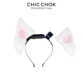 CHICCHOK Pink Haze Animatronic Neko Ears | Moving Plush Cat Ear Headband | Pastel Goth Cyber Cosplay Accessory