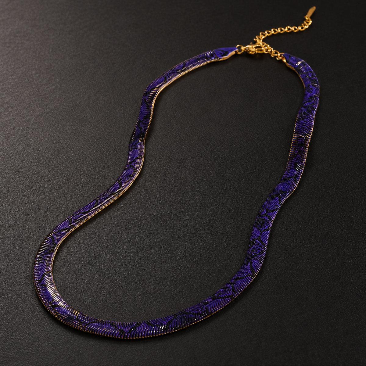 CHICCHOK Phantom Serpent 7mm Colorful Snake Print Flat Chain | Iron Electroplated Choker Necklace | Dark Luxury Animal Print Jewelry
