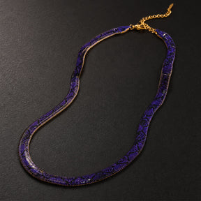 CHICCHOK Phantom Serpent 7mm Colorful Snake Print Flat Chain | Iron Electroplated Choker Necklace | Dark Luxury Animal Print Jewelry