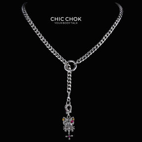 CHICCHOK Subversive Y-Lariat Chain Necklace | Gothic Stainless Steel Cuban Link Collar