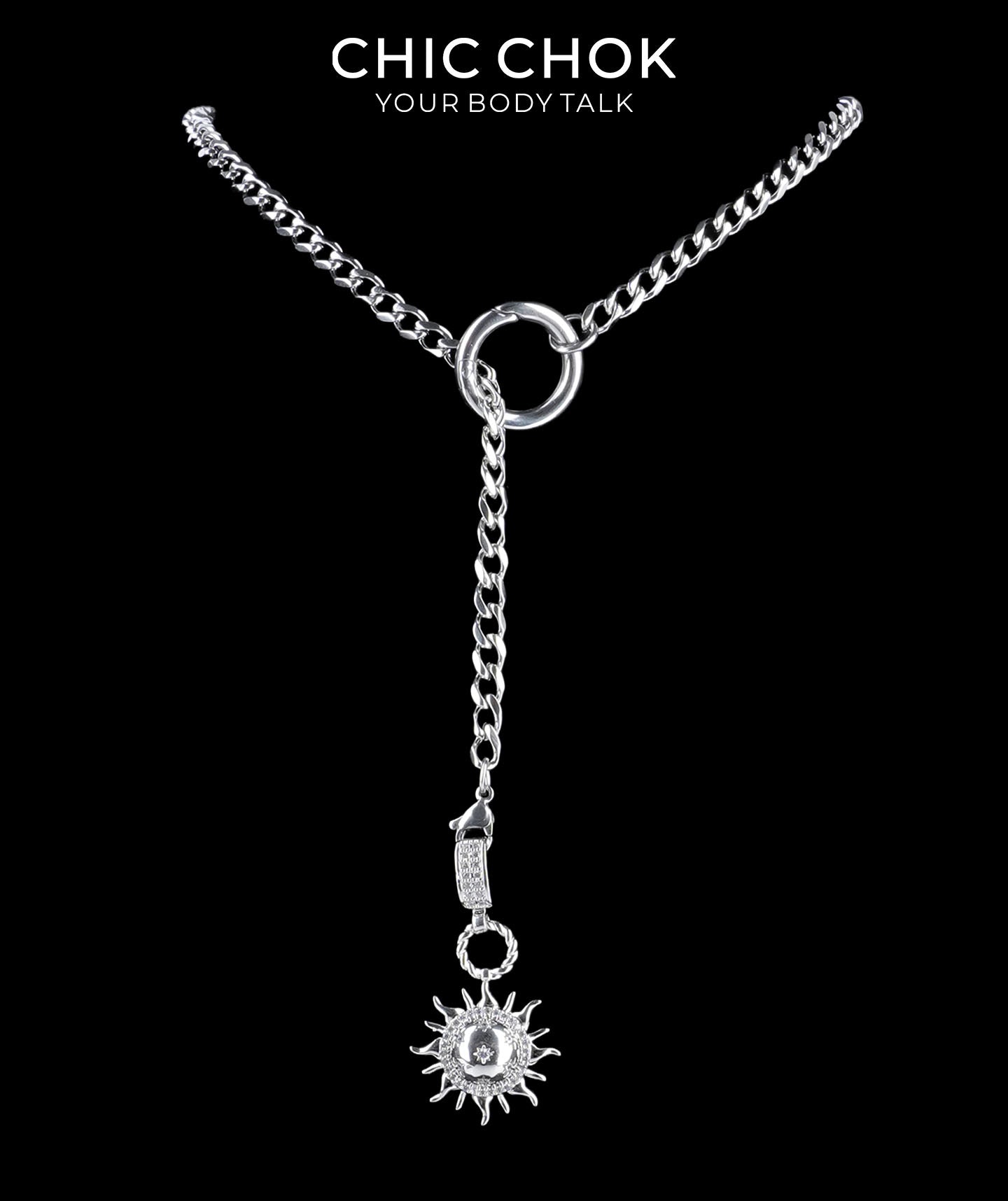 CHICCHOK Subversive Y-Lariat Chain Necklace | Gothic Stainless Steel Cuban Link Collar