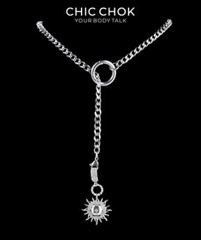 CHICCHOK Subversive Y-Lariat Chain Necklace | Gothic Stainless Steel Cuban Link Collar